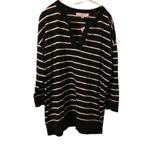 Loft women’s split neck black and white striped sweater size s